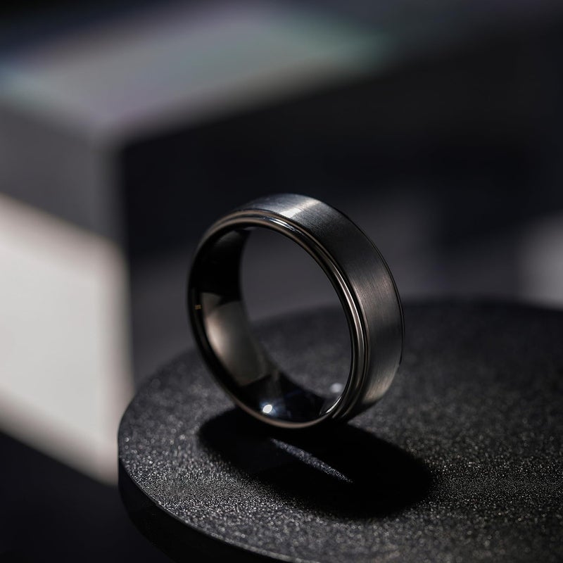 Greenpod 8mm Black Tungsten Carbide Rings for Men Brushed Matte Comfort Fit Wedding Band Size 11.5 - Image 2